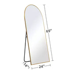 MAYEERTY Miroir pleine longueur de 69 pouces, cadre en alliage d'aluminium arqué, miroir de sol autoportant avec support, couleur or