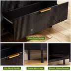 Commode 6 tiroirs cannelée, Grande commode double en bois avec pieds et poignées en métal, Commode moderne avec dispositif anti-basculement