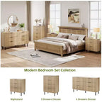 Commode 6 tiroirs cannelée, Grande commode double en bois avec pieds et poignées en métal, Commode moderne avec dispositif anti-basculement