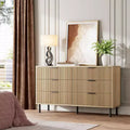 Fluted 6 Drawer Dresser, Wide Wood Double Dresser with Metal Legs and Handles, Modern Chest of Drawers with Anti-Tipping Design