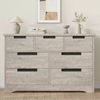 Acekool 7 Drawer Dresser for Bedroom, Modern Gray Wide Storage Chest, Embedded Handles Design, Wooden Organizer for Living Room, Nursery, Hallway