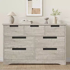 Commode de chambre à 7 tiroirs Acekool, commode de rangement large gris moderne, poignées encastrées, organisateur en bois pour salon, chambre d'enfant, couloir