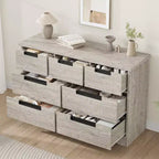 Commode de chambre à 7 tiroirs Acekool, commode de rangement large gris moderne, poignées encastrées, organisateur en bois pour salon, chambre d'enfant, couloir