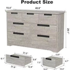Commode de chambre à 7 tiroirs Acekool, commode de rangement large gris moderne, poignées encastrées, organisateur en bois pour salon, chambre d'enfant, couloir