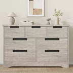 Commode de chambre à 7 tiroirs Acekool, commode de rangement large gris moderne, poignées encastrées, organisateur en bois pour salon, chambre d'enfant, couloir