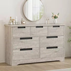 Commode de chambre à 7 tiroirs Acekool, commode de rangement large gris moderne, poignées encastrées, organisateur en bois pour salon, chambre d'enfant, couloir