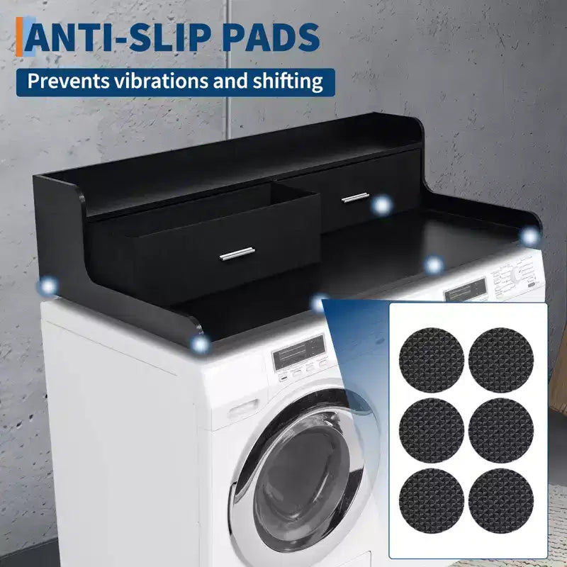 Comptoir laveuse-sécheuse à 2 niveaux avec 2 tiroirs, rangement spacieux pour buanderie avec rebords de 2,75 po de haut et antidérapants, pour plier le linge
