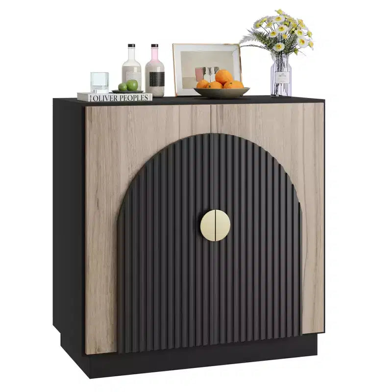 Mid-Century Modern Buffet Cabinet with Fluted Design & Arched Doors, Storage Sideboard for Dining Room, Living Room, Kitchen, Adjustable Shelves