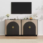 Buffet moderne du milieu du siècle avec motif cannelé et portes arquées, buffet de rangement pour salle à manger, salon, cuisine, étagères réglables