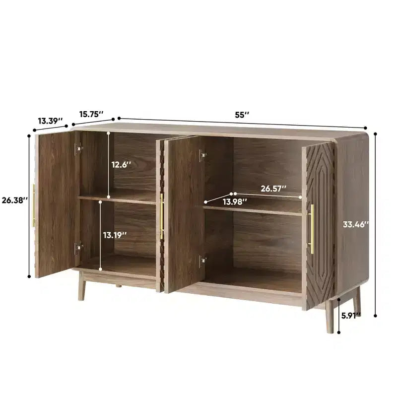 Meuble d'appoint Homy Casa Noyer à 4 portes avec rangement pour salle à manger ou salon