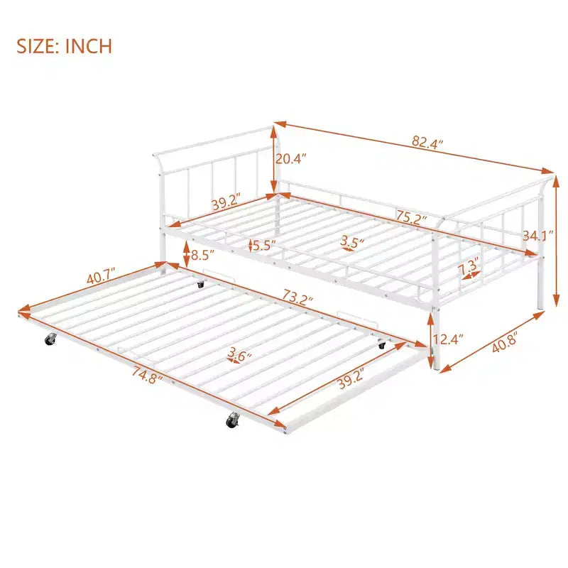 Lit de repos Bellemave double avec lit gigogne double, lit de repos robuste avec poignée incurvée et lattes, lit de repos en métal pour enfants, filles, garçons, blanc