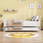 Lit de repos Bellemave double avec lit gigogne double, lit de repos robuste avec poignée incurvée et lattes, lit de repos en métal pour enfants, filles, garçons, blanc