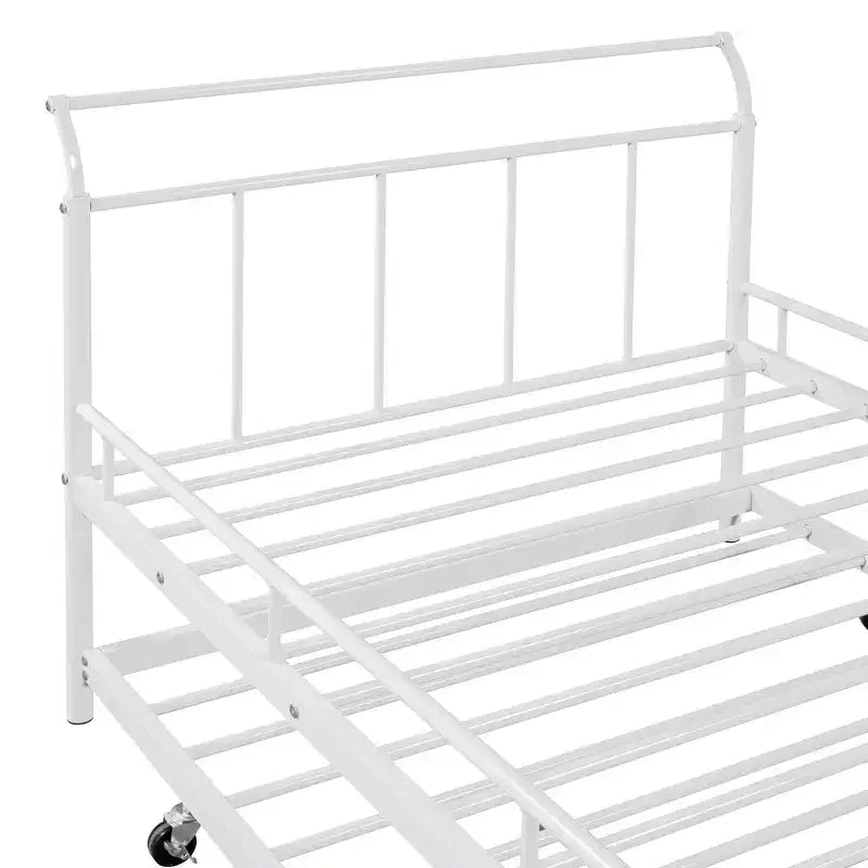 Lit de repos Bellemave double avec lit gigogne double, lit de repos robuste avec poignée incurvée et lattes, lit de repos en métal pour enfants, filles, garçons, blanc
