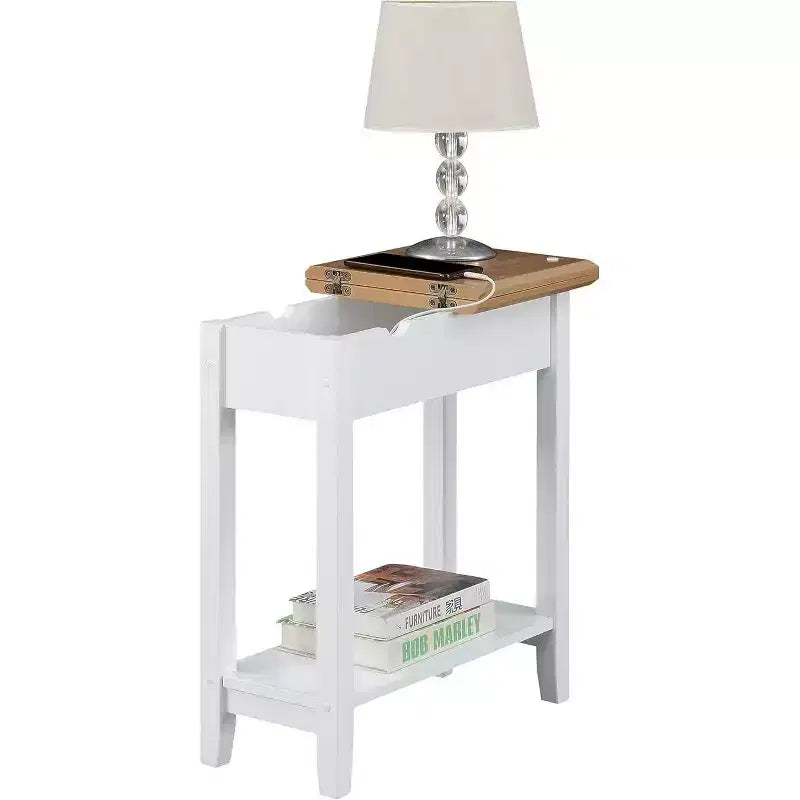 Table d'appoint relevable HomeStock Belmont avec station de charge intégrée, ports USB, prises de courant et rangement dissimulé pour les essentiels du salon