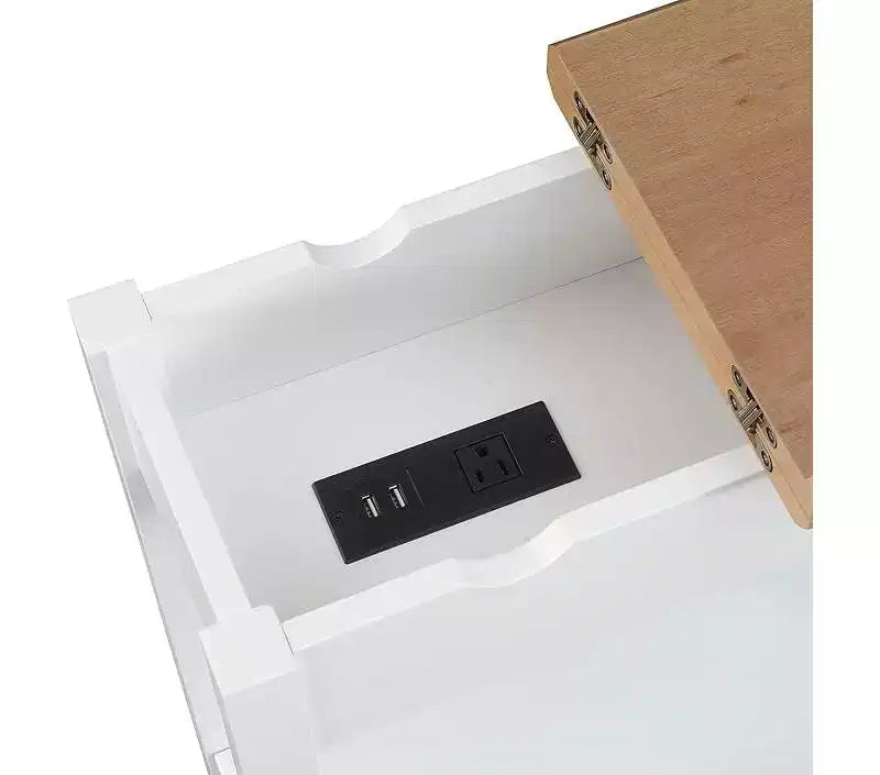 Table d'appoint relevable HomeStock Belmont avec station de charge intégrée, ports USB, prises de courant et rangement dissimulé pour les essentiels du salon