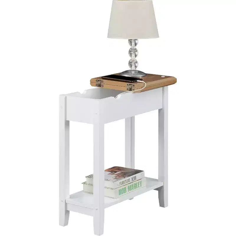Table d'appoint relevable HomeStock Belmont avec station de charge intégrée, ports USB, prises de courant et rangement dissimulé pour les essentiels du salon