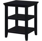 Table d'appoint Belmont HomeStock avec deux étagères de rangement, table d'appoint minimaliste élégante en bois d'hévéa pour la présentation et l'organisation du salon