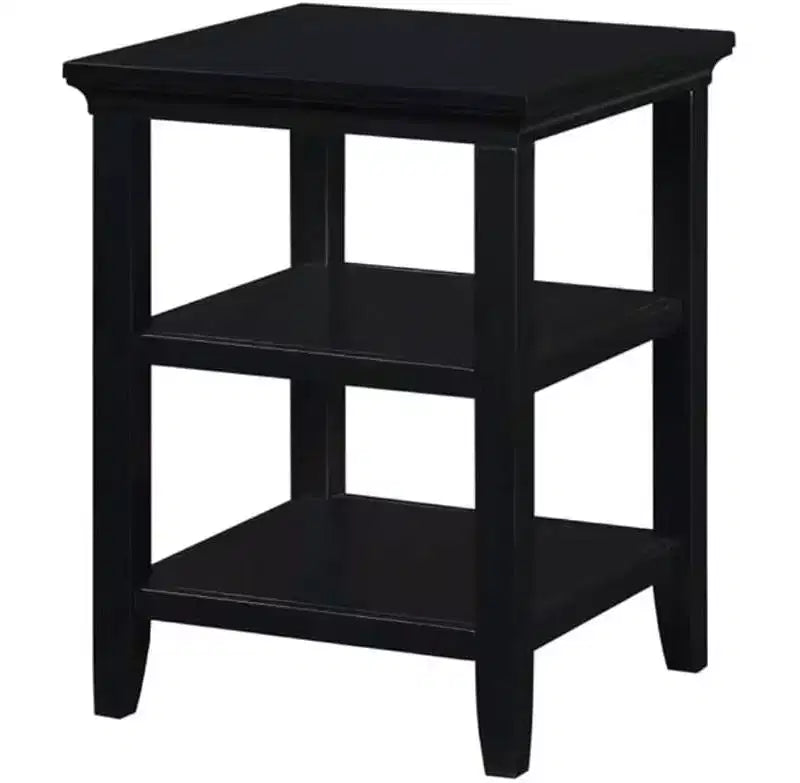 Table d'appoint Belmont HomeStock avec deux étagères de rangement, table d'appoint minimaliste élégante en bois d'hévéa pour la présentation et l'organisation du salon