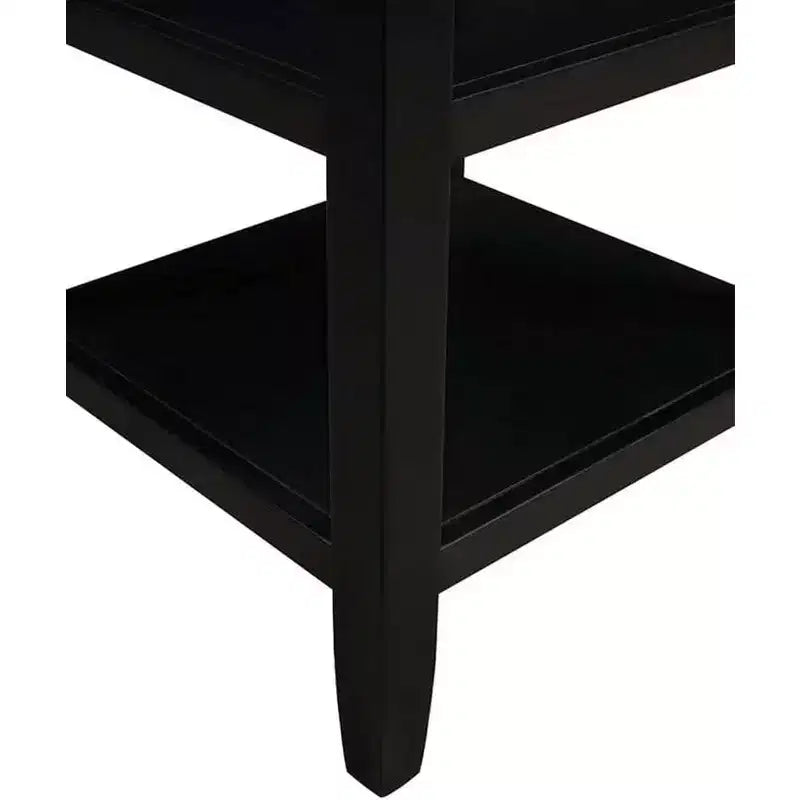Table d'appoint Belmont HomeStock avec deux étagères de rangement, table d'appoint minimaliste élégante en bois d'hévéa pour la présentation et l'organisation du salon