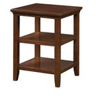 Table d'appoint Belmont HomeStock avec deux étagères de rangement, table d'appoint minimaliste élégante en bois d'hévéa pour la présentation et l'organisation du salon