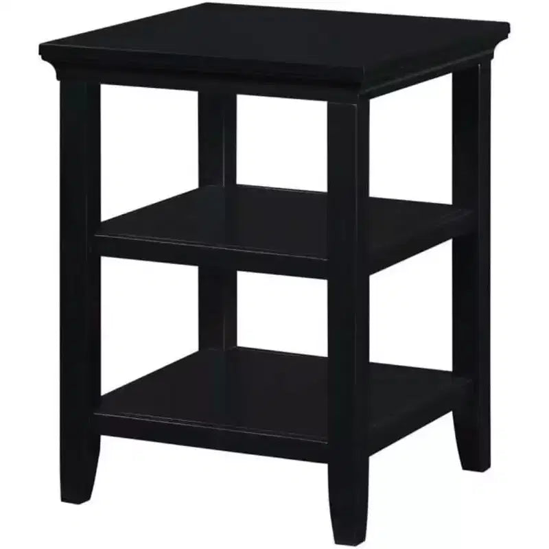 Table d'appoint Belmont HomeStock avec deux étagères de rangement, table d'appoint minimaliste élégante en bois d'hévéa pour la présentation et l'organisation du salon