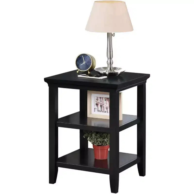 Table d'appoint Belmont HomeStock avec deux étagères de rangement, table d'appoint minimaliste élégante en bois d'hévéa pour la présentation et l'organisation du salon