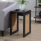 HomeStock Belmont Table d'appoint carrée avec panneaux latéraux en rotin tressé et design bohème moderne pour salon ou chambre à coucher
