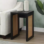 HomeStock Belmont Table d'appoint carrée avec panneaux latéraux en rotin tressé et design bohème moderne pour salon ou chambre à coucher