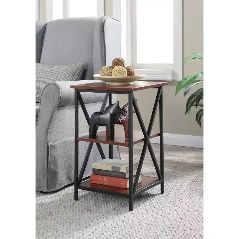 HomeStock Belmont Glass End Table with Shelf, Clear Tempered Glass Sides, Durable Top and Contemporary Open Display Design