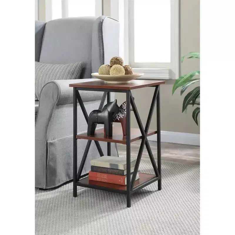 Table d'appoint en verre HomeStock Belmont avec étagère, côtés en verre trempé transparent, plateau durable et design d'affichage ouvert contemporain