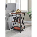 Table d'appoint en verre HomeStock Belmont avec étagère, côtés en verre trempé transparent, plateau durable et design d'affichage ouvert contemporain