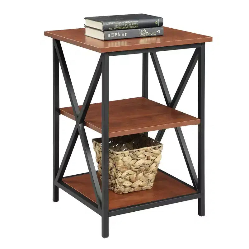 Table d'appoint en verre HomeStock Belmont avec étagère, côtés en verre trempé transparent, plateau durable et design d'affichage ouvert contemporain