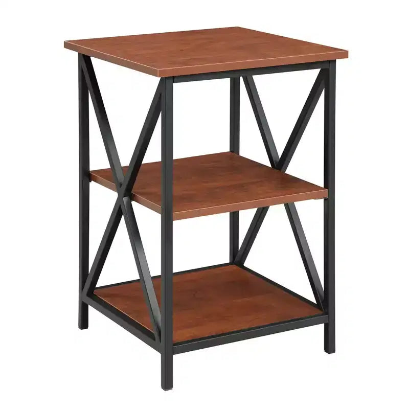 Table d'appoint en verre HomeStock Belmont avec étagère, côtés en verre trempé transparent, plateau durable et design d'affichage ouvert contemporain