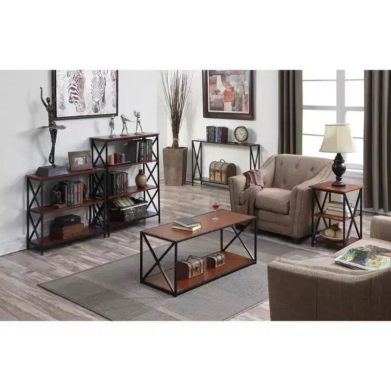 Table d'appoint en verre HomeStock Belmont avec étagère, côtés en verre trempé transparent, plateau durable et design d'affichage ouvert contemporain