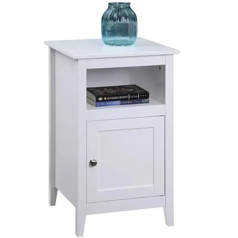 Table d'appoint avec rangement HomeStock Belmont avec étagère et porte shaker, petite table d'appoint compacte avec armoire cachée et espace de rangement ouvert
