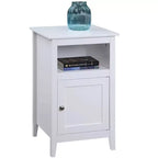 Table d'appoint avec rangement HomeStock Belmont avec étagère et porte shaker, petite table d'appoint compacte avec armoire cachée et espace de rangement ouvert