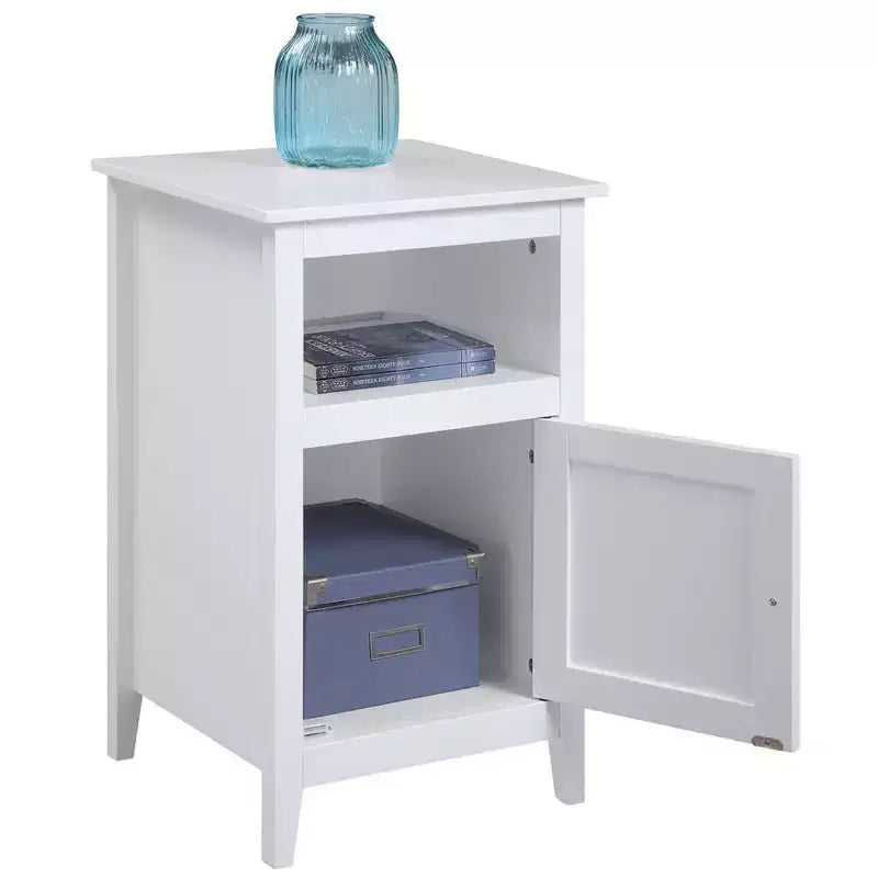 Table d'appoint avec rangement HomeStock Belmont avec étagère et porte shaker, petite table d'appoint compacte avec armoire cachée et espace de rangement ouvert