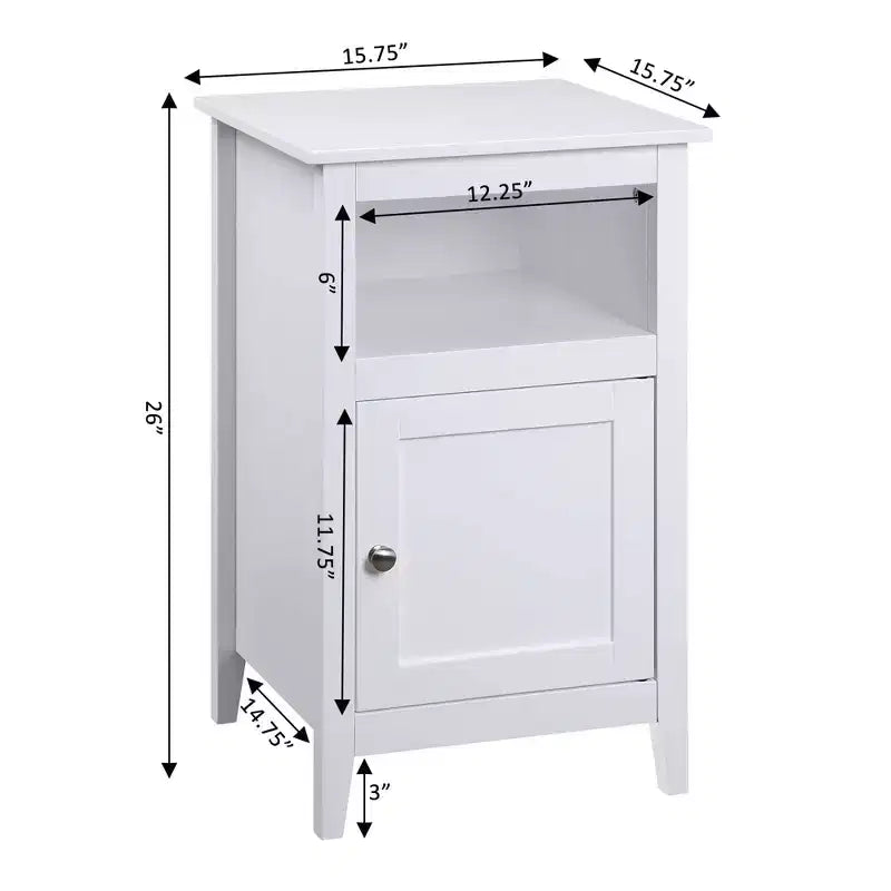 Table d'appoint avec rangement HomeStock Belmont avec étagère et porte shaker, petite table d'appoint compacte avec armoire cachée et espace de rangement ouvert