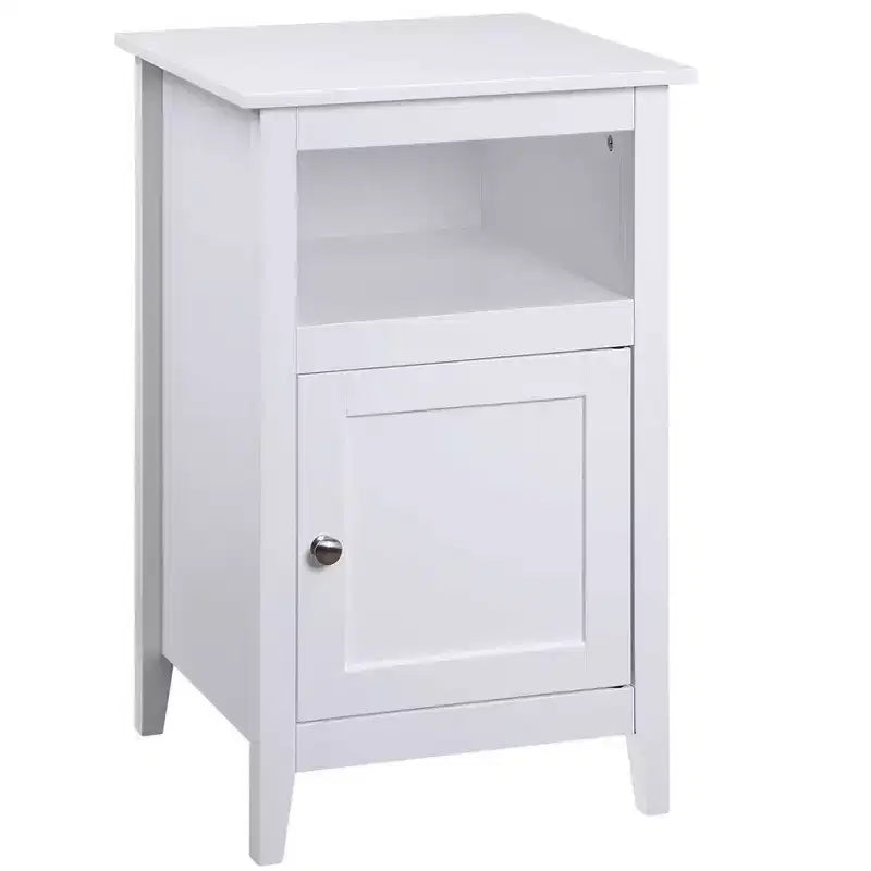 Table d'appoint avec rangement HomeStock Belmont avec étagère et porte shaker, petite table d'appoint compacte avec armoire cachée et espace de rangement ouvert