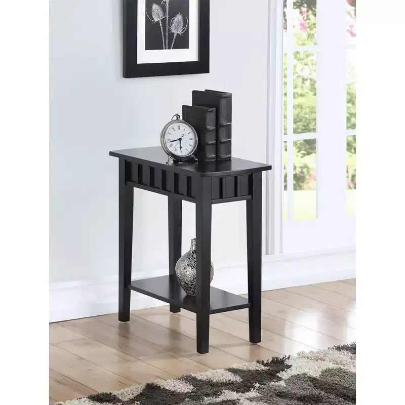 Table d'appoint Belmont HomeStock avec étagère et plateau en forme de diamant, table de rangement à deux niveaux en hévéa pour salon ou entrée