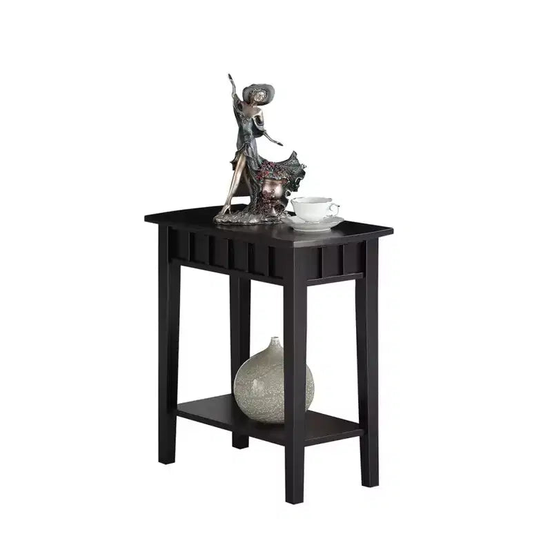 Table d'appoint Belmont HomeStock avec étagère et plateau en forme de diamant, table de rangement à deux niveaux en hévéa pour salon ou entrée