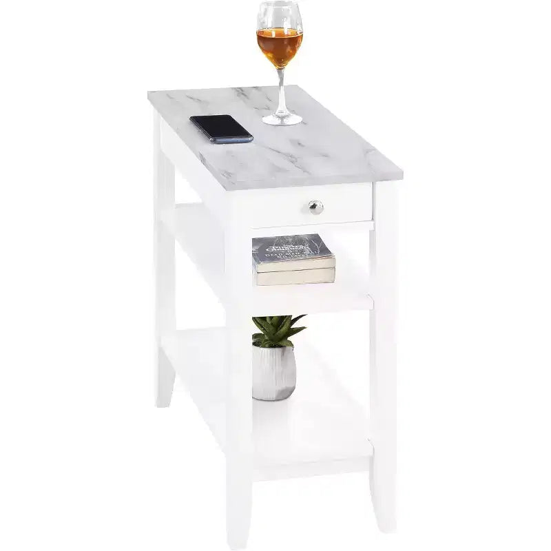 Table d'appoint avec tiroir et étagères ouvertes HomeStock Belmont, Table d'appoint d'appoint de style transitionnel élégant pour le rangement et l'affichage à la maison