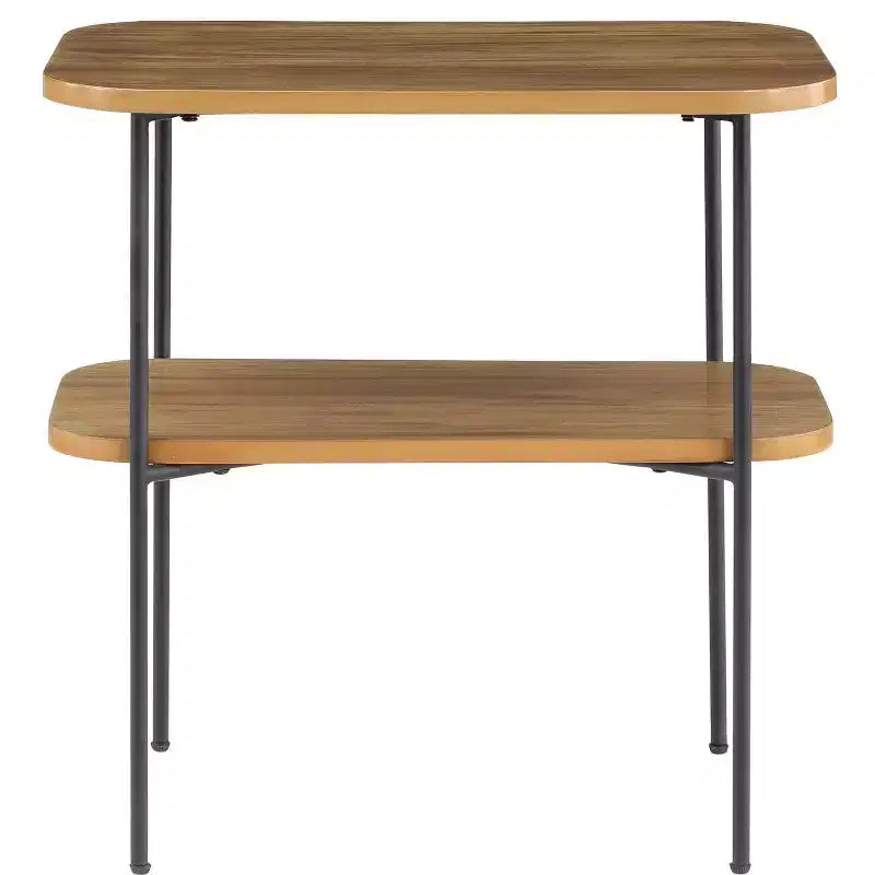 Table d'appoint HomeStock Belmont avec étagère Meuble d'appoint rétro-chic Piétement métallique en épingle à cheveux Étagères à deux niveaux en MDF Fini placage de bouleau