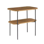 Table d'appoint HomeStock Belmont avec étagère Meuble d'appoint rétro-chic Piétement métallique en épingle à cheveux Étagères à deux niveaux en MDF Fini placage de bouleau