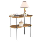 Table d'appoint HomeStock Belmont avec étagère Meuble d'appoint rétro-chic Piétement métallique en épingle à cheveux Étagères à deux niveaux en MDF Fini placage de bouleau