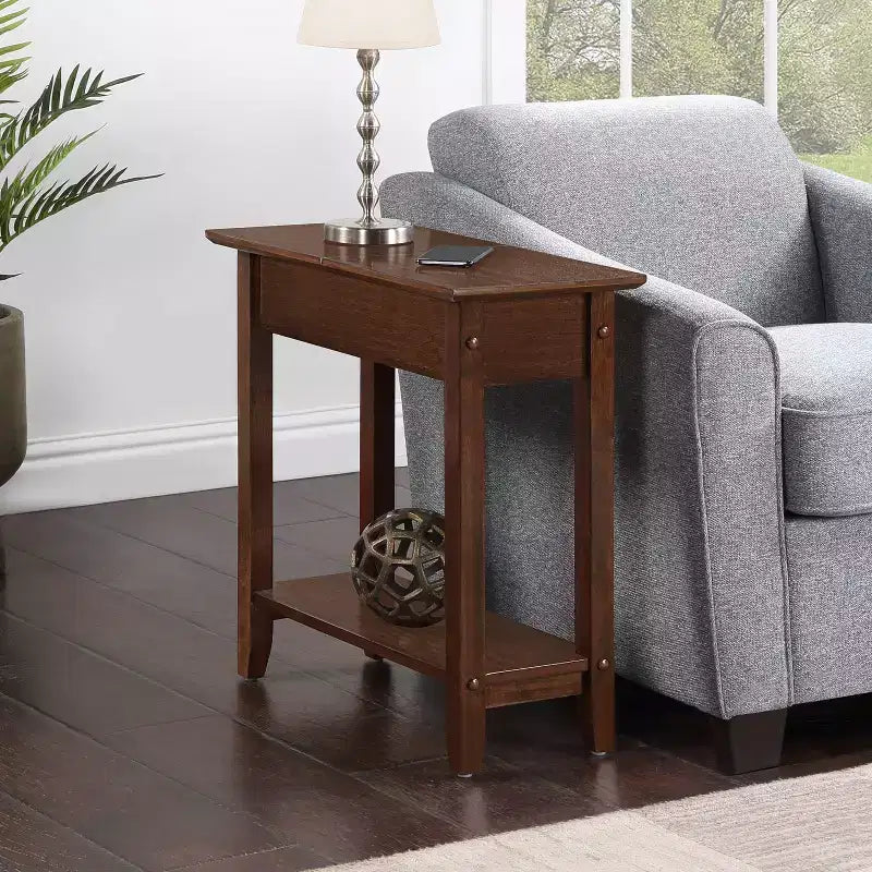 HomeStock Belmont Compact End Table with Built In Magazine Rack, C Frame Design for Easy Sofa Placement and Convenient Living Room Use