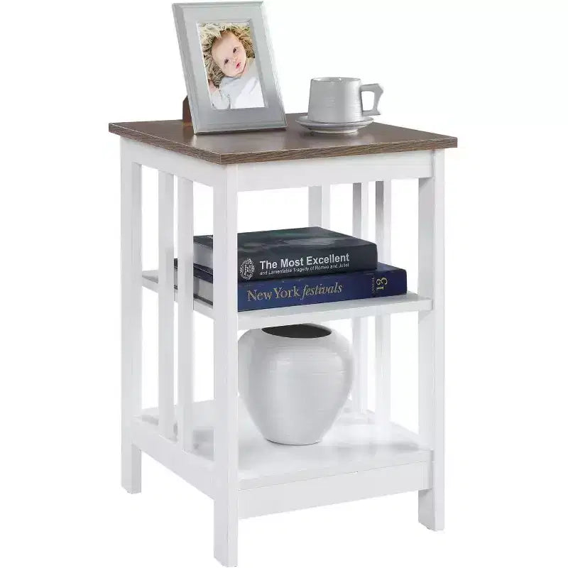 Table d'appoint Belmont HomeStock avec plateau lisse et deux étagères, construction en MDF, table d'appoint de style transitoire pour la décoration du salon ou de la chambre à coucher