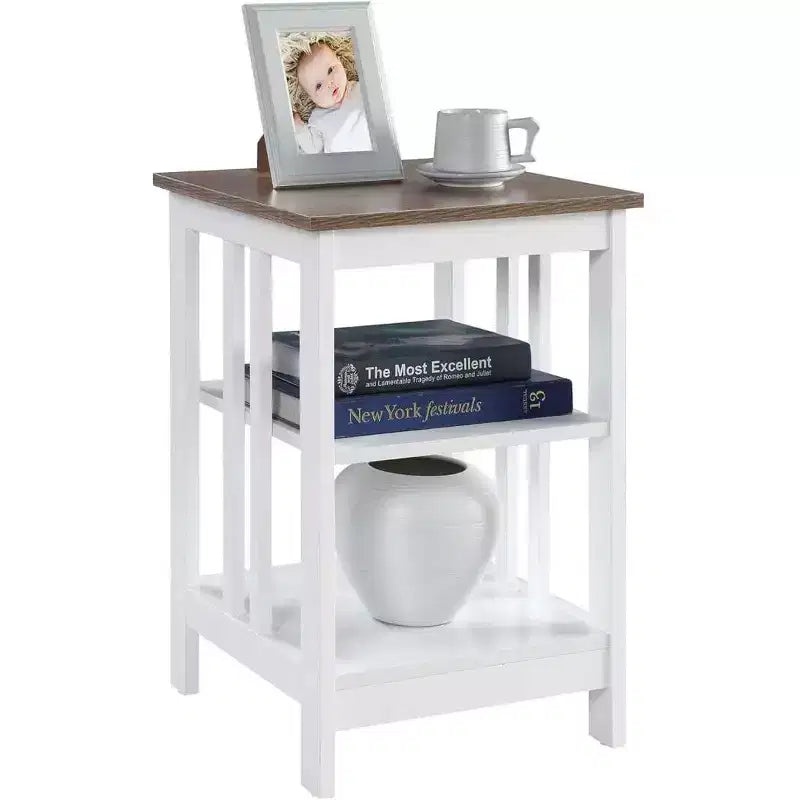 Table d'appoint Belmont HomeStock avec plateau lisse et deux étagères, construction en MDF, table d'appoint de style transitoire pour la décoration du salon ou de la chambre à coucher