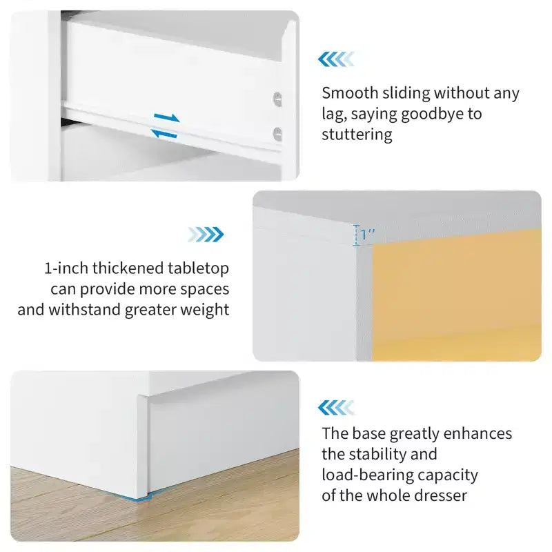 Commode moderne à 6 tiroirs COZONY avec éclairage d'ambiance, commode de rangement avec accès à l'alimentation électrique, commode de chambre à design flottant