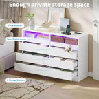 Commode moderne à 6 tiroirs COZONY avec éclairage d'ambiance, commode de rangement avec accès à l'alimentation électrique, commode de chambre à design flottant